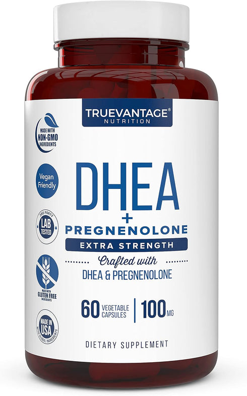 DHEA 100mg Supplement with Pregnenolone 60mg -Supports Hormone Balance, Lean Muscle Mass, Energy, Mood, Sleep, and Healthy Aging in Men and Women-...