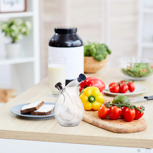 UPKOCH Healeved Clear Glass Olive Oil and Vinegar Dispenser Bottles Double Pourer Spout Stoppers for Cooking - 15.5 x 9.2 x 9.2cm (Round Shape)...