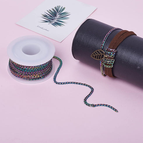 16.4 Feet Stainless Steel Curb Chain Colorful Unwelded Twisted Cable Necklace Chain Link with Spool 3x4.5mm for Bracelet Jewelry Making...