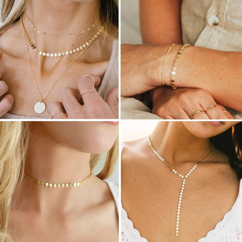 YOUBEIYEE 16.4 Feet Light Gold Sequin Chain for Jewelry Making Solid Brass 16K Gold Plated Jewelry Chain Bulk Bracelet Necklace DIY Jewelry Suppli...