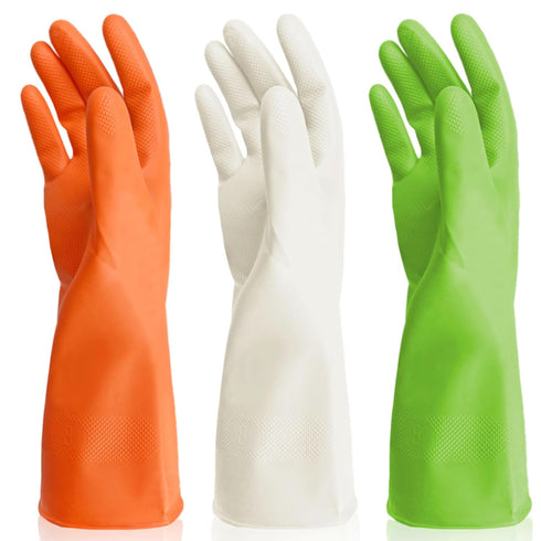 Cleanbear Household Cleaning Gloves, Reusable Latex Free Cleaning Gloves without Lining, 3 Colors 3 Pairs, Medium, 12 Inches...