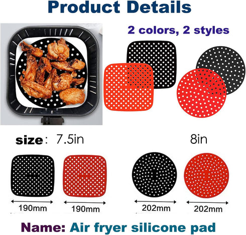 4Pcs Air Fryer Silicone Pot, Easy Cleaning Air Fryer Accessory, Food-Grade Reusable Air Fryer Basket, for 6 QT or Bigger, Square - 8.1" x 2.0" (2P...