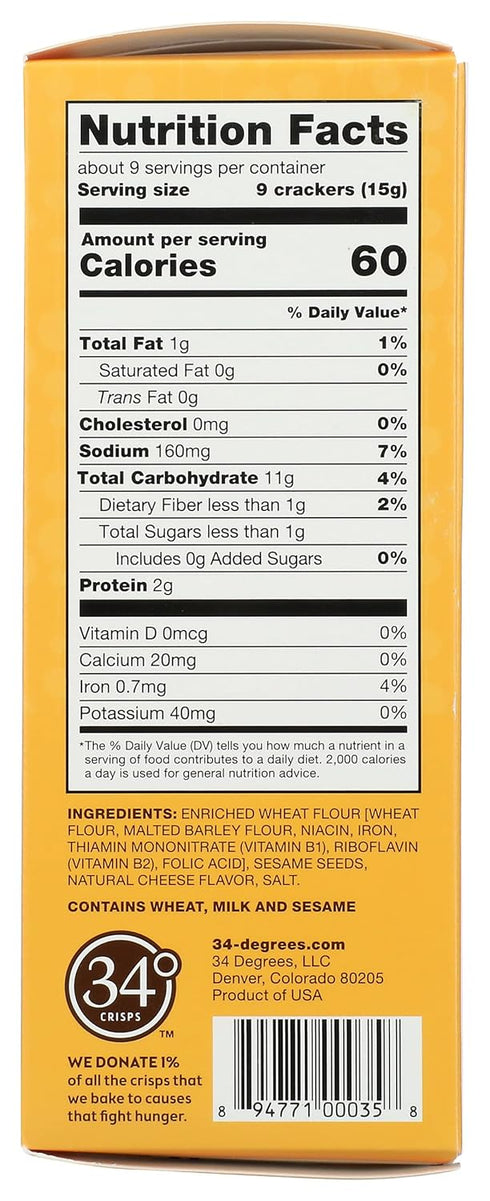34 Degrees Crisps | Sesame Crisps | Thin, Light & Crunchy Crisps, Single Pack (4.5oz)...