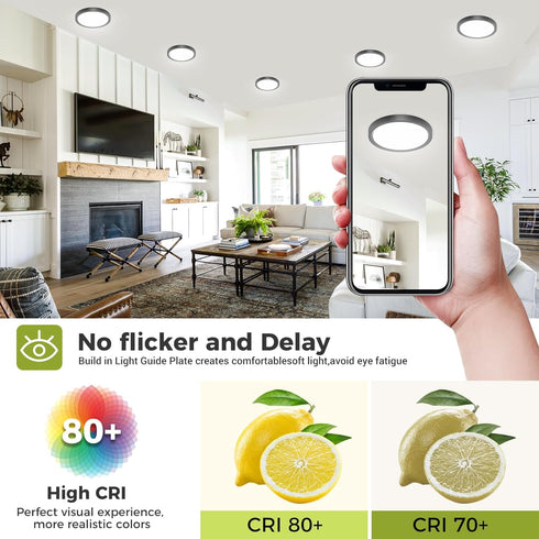 1PACK Flush Mount LED Ceiling Light Fixture Black, 6.5Inch 12Watt, Dimmable & 3000K-4000K-6500K 3 Color Selectable Ceiling Lamp 1200LM Low Profile...