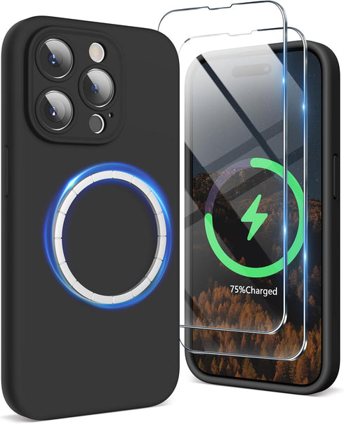 SURPHY Designed for iPhone 15 Pro Case Compatible with MagSafe (6.1 inch 2023), with 2 Pack Screen Protector, Liquid Silicone Phone Case (Camera P...