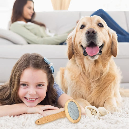 Sheepskin Wool Brush Stainless Steel Pins Bamboo Slicker Carding Rug Comb Macrame Brush Fur Brushes Wool Carding Brushes with Long Prongs for Unma...