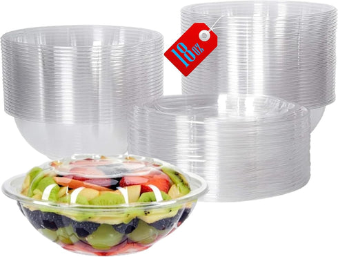 Mr Miracle Clear 18 Ounce Plastic Salad Bowls with Snap-On Lids. Pack 50. Airtight Disposable Salad Containers for Lunch, Meal Prep, Parties. Idea...