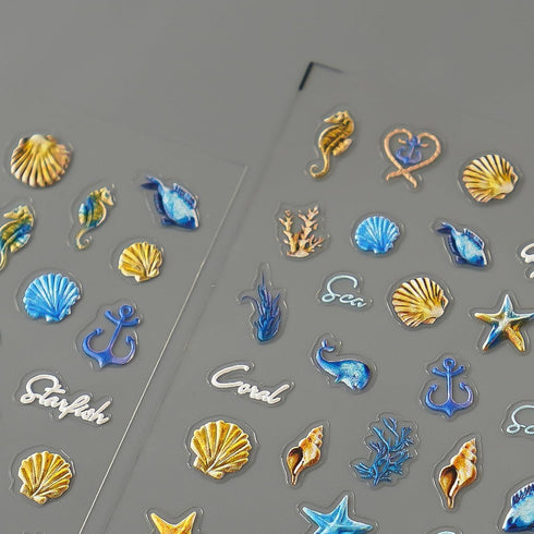 5D Embossed Nail Art Stickers Seashell Starfish Nail Stickers Self Adhesive Nail Art Tools Supplies Ocean Life Theme Nail Decals Summer Nail Acces...