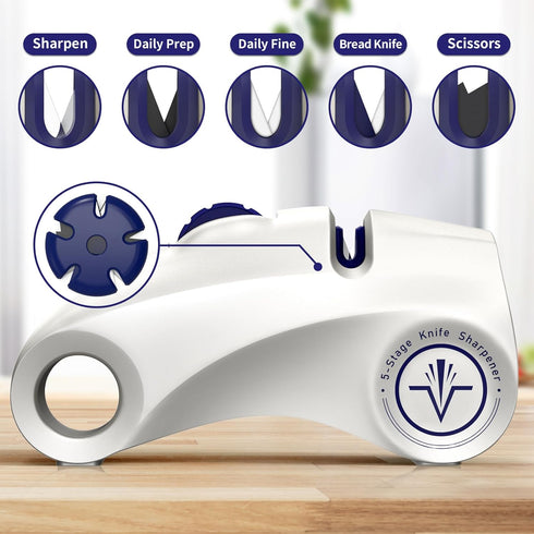 Homly Knife Sharpeners with Multifunctional 5-Stage Sharpening Angles 15°, Polishing Kitchen Knife Sharpener, Professional Knife Sharpener with Di...