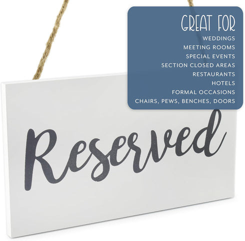 Darware Hanging Wooden Reserved Signs (6-Pack, White); Rustic Style Wood Signs for Weddings, Special Events, and Functions...