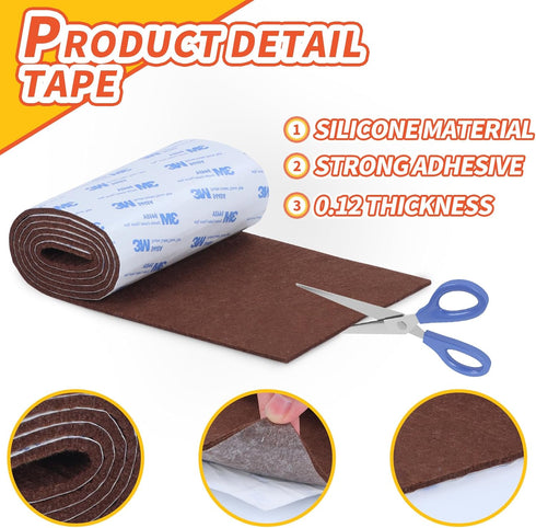 Felt Furniture Pads, Non Slip Self Adhesive Cuttable Felt Tape Brown Heavy Duty Felt Strip Roll for Protecting Hardwood Floors Chair Wall Protecto...