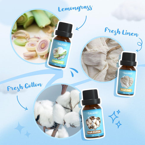 SALKING Clean Fragrance Oils, Premium Essential Oil for Diffuser, Scented Oil Gift Set for Soap Candle Making - Lemongrass, Fresh Cotton, Fresh Li...