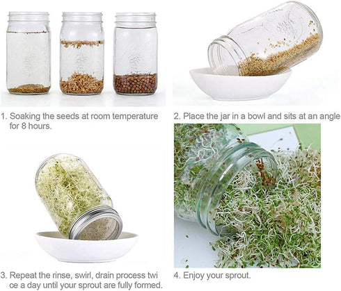 Sprouting Lids WIDE MOUTH 316 Stainless Steel Mesh Lid Sprouting Strainer Lids Kit for Mason Jars Canning Lids Growing Alfalfa Sprout Seeds Salad ...
