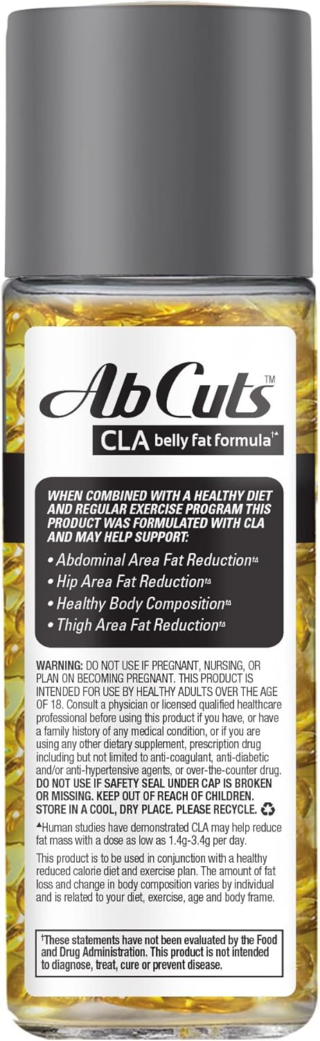 Ab Cuts CLA Belly Fat Formula - 80 Easy-to-Swallow Softgels - Omega 3 Fish Oil, Flaxseed Oil and Vitamin E - Helps Increase Antioxidant Supply and...