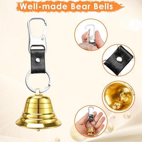 2" Bear Bell with Whistle Set for Hikers, Hiking Gear Solid Brass Camping Bear Bell with Whistle and Carabiner for Biking, Fishing, Climbing, Outd...