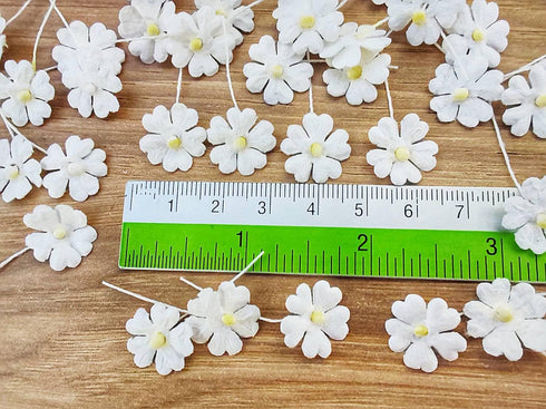 HukDok Mini Flowers with Thread Stem Mulberry Paper Flower Embellishment Card Craft Supplies Scrapbooking DIY Card Crafts Projects. (White)...