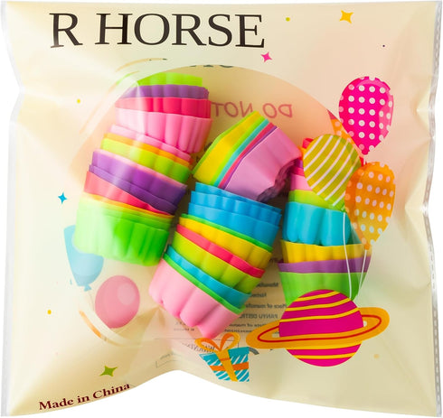 R HORSE 42 Pack Silicone Molds Cupcake Multi Flower-Shaped Baking Cups Multi Color Cupcake Liners Nonstick Muffin Baking Mould Reusable Muffin Cup...