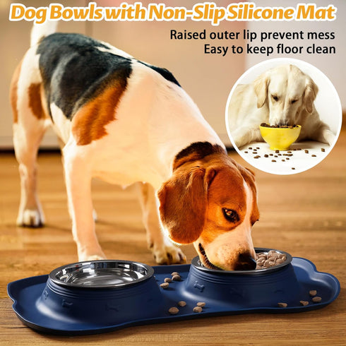 Hubulk Pet Dog Bowls 2 Stainless Steel Dog Bowl with No Spill Non-Skid Silicone Mat + Pet Food Scoop Water and Food Feeder Bowls for Feeding Small...