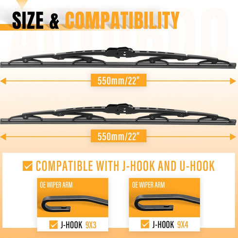 AUTOBOO 22"+22" Windshield Wiper Blade Sets Replacement for Dodge Challenger 2008-2020 -Original Factory Quality (Pack of 2)...