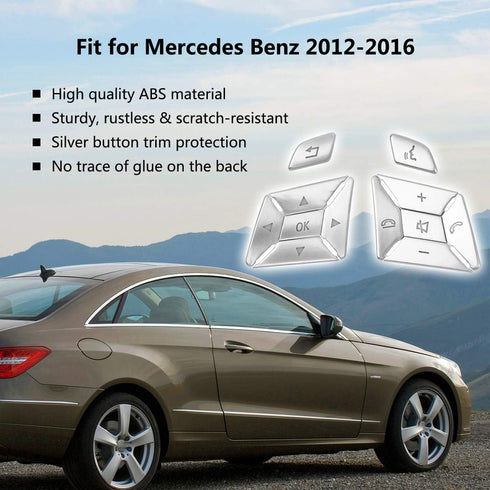 Steering Wheel Button Trim Cover Stickers Inner Car Decoration Fit for Mercedes Benz E C G Class W204 2012-2016 Interior Accessories Silver - 12Pc...