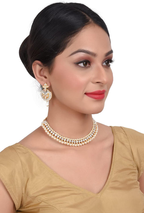 Efulgenz Pearl Indian Choker Indian Pearl Necklace Indian Faux Pearl Necklace Jewelry Set Cz Cubic Zirconia Beaded Choker Necklace Earrings Jewelr...