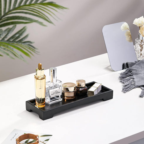 Luxspire Bathroom Vanity Tray, Resin Black Bathroom Tray Toilet Tank Tray, 11 x 4 inch Kitchen Sink Trays, Countertop Organizer for Candles Soap T...