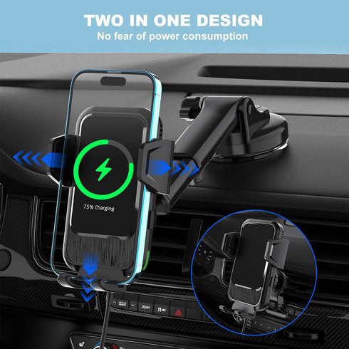 Auto Climping Wireless Car Charger Vent Mount, 15W Fast Charging Air Vent Car Phone Holder for iPhone 11/12/13/14/15 Mini/Pro 12/11/XS/XR/X/8,Sams...