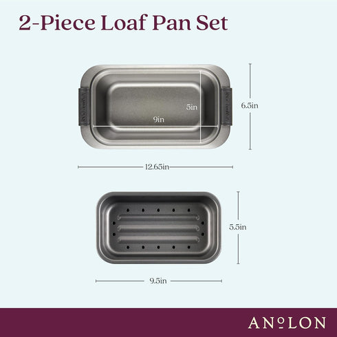 Anolon Advanced Nonstick Bakeware 2-Piece Loaf Pan Set, Gray with Silicone Grips - 54715...