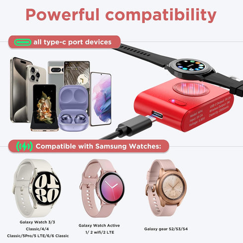 Portable Watch Charger for Samsung,2000mAh 2-in-1 Magnetic Samsung Watch Charger,Travel Wireless Power Bank,Galaxy Watch Charger for Galaxy Watch ...