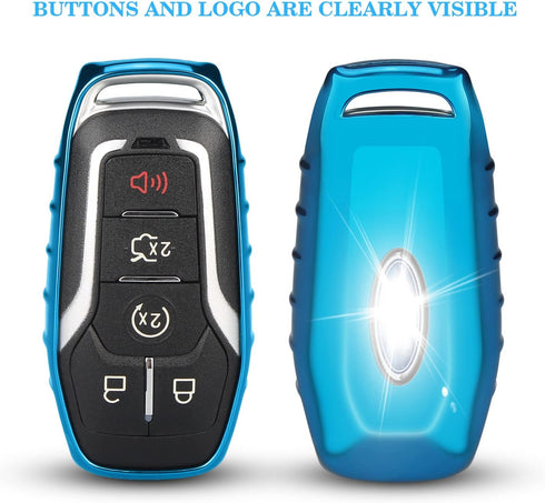 QBUC for Ford Key fob Cover,TPU Car Key Case Protector with Keychain Compatible with Ford Fusion F-150 Edge Explorer Mustang Lincoln MKZ MKC 2/3/4...