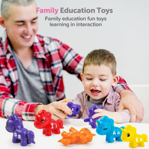 Matching Letters Fine Motor Toy Double-Sided ABC Unicorns Alphabet Match Game with Uppercase Lowercase Preschool Educational Montessori Learning T...