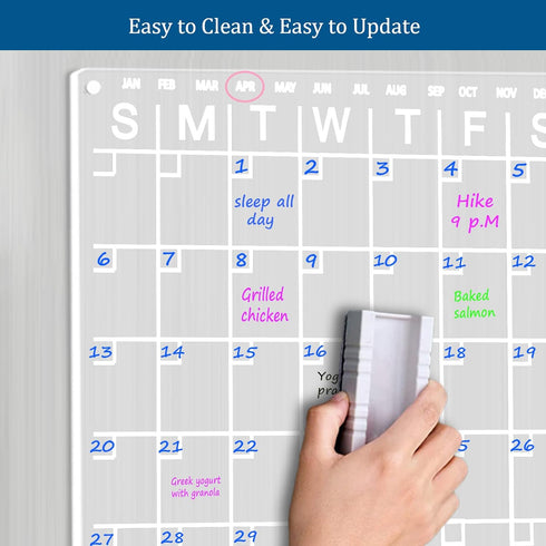 Acrylic Calendar for Fridge 12"x 12" Magnetic Calendar for Refrigerator Dry Erase Board Calendar White Board for Fridge with 4 Markers......