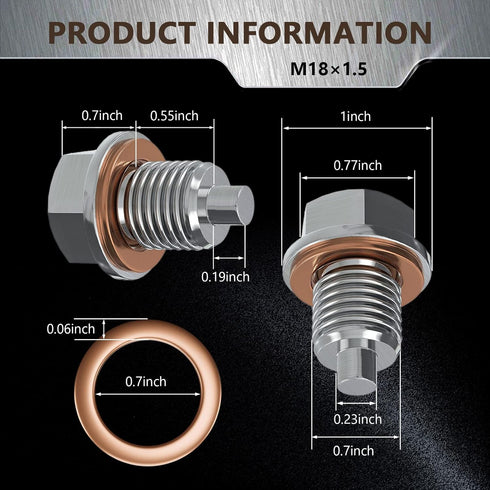 1 Piece Aluminum Engine Oil Drain Plug, Sump Drain Nut Bolt, with 5 Washer Bolts Leak-proof Replacement, Universal for Auto Motorcycle Boats Heavy...