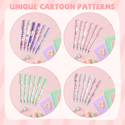 24Pcs Kawaii Gel Ink Pens, 0.5mm Black Ink Retractable Gel Pens, Fine Point Aesthetic Pens, Cute Office School Supplies for Kids Girl Women Writin...