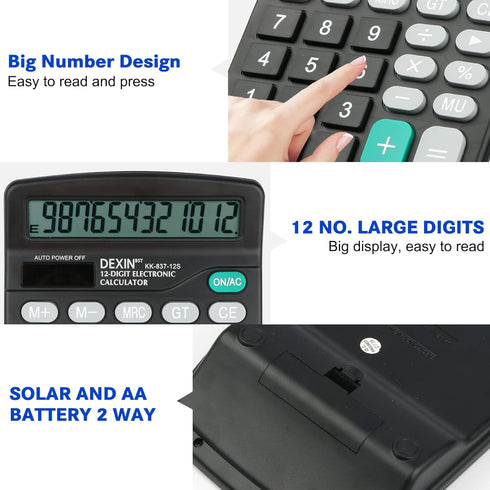 Desk Calculator, Envysun Compact 12-Digit Solar Battery Office Electronic Calculator with LCD Display, Dual Power Desktop Scientific Calculators (...