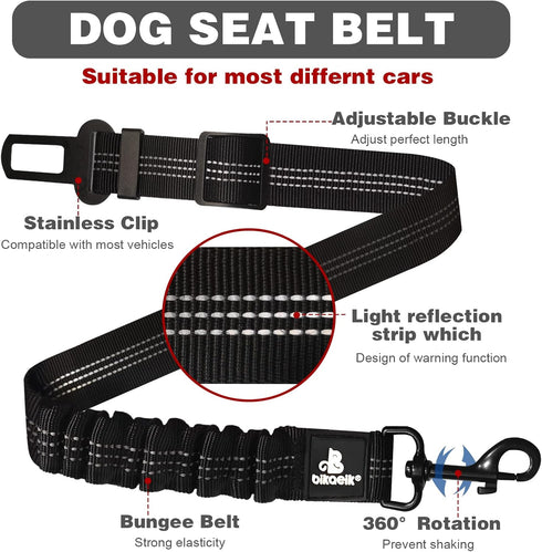 Dog Seat Belt,Retractable Dog Seatbelts Harness for Car,Adjustable Seatbelt Pet Safety Seat Belts with Elastic Bungee Buffer and Restraint Reflect...