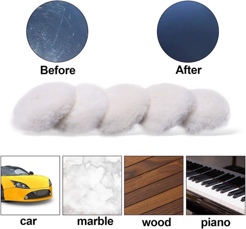 Wool Cutting Pad, Wool Buffing Polishing Pad Set, SPTA 7Pcs 3Inch (80mm) Buffing Wheel for Drill Lambs Wool Hook and Loop for Compound Cutting & P...