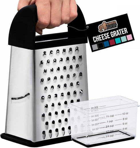 GORILLA GRIP XL 4-Sided Cheese Grater With Container, 100% BPA-Free Stainless Steel Box Graters, Parmesan Shredder, Grate Cheeses, Shred Veggies, ...