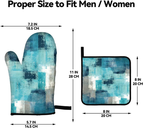 Turquoise Grey Oven Mitts and Pot Holders Sets of 4 Modern Teal Abstract Art Oven Gloves for Kitchen Baking Cooking Grilling (Turquoise)...