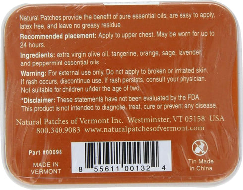 Natural Patches Of Vermont Citrus Enhanced Energy Essential Oil Body Patches, 10-Count Tins...