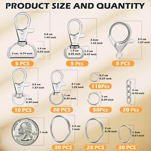 PAXCOO 300PCS Keychain Making Kit, Keychain Craft Supplies Including Key Chain Clips, Lanyard Snap Hooks, Key Rings and Jump Rings for Key Chain M...
