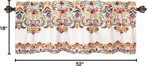 Lush Decor Clara Valance Paisley Damask Print Bohemian Style Single Curtain, 18” x 52”, Turquoise and Tangerine...