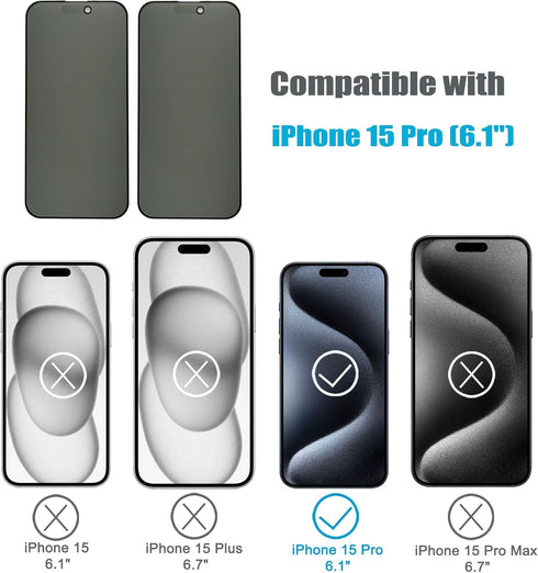 2 Pack Compatible with iPhone 15 Pro Matte Privacy Screen Protector with Easy Installation Frame, Anti-spy Anti-glare Eye Protection Tempered Glas...