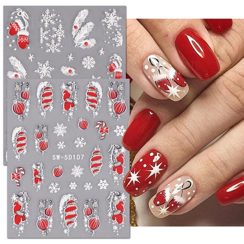 Christmas 5D Nail Art Stickers Self-Adhesive Embossed Snowflake Nail Decals Red Christmas Balls Nail Stickers Xmas Jingle Bells Nail Art Supplies ...