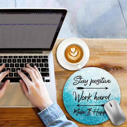 Positive Round Mouse Pad, Blue Small Mouse Pad with Non-Slip Rubber Base, Stitched Edge Mousepad for Desk Wireless Mouse, Gaming Mouse Mat for Com...