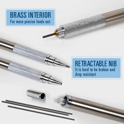 1.3 mm Mechanical Pencil Set with 4 Tubes Lead Refills,2 Eraser,1.3mm Mechanical Pencils,Metal Drafting Pencil, Lead Holder,Drawing Mechanical Pen...