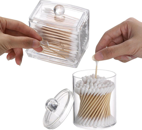 Tbestmax Plastic Qtips Holder Bathroom Container, 10/7 OZ Cotton Ball/Swabs Dispenser, Apothecary Jar Organizer for Storage 3 Pcs...