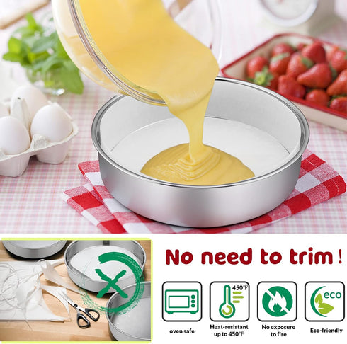 6 Inch Cake Pan Set of 2, E-Far Stainless Steel Round Layer Smash Cake Baking Pans with Parchment Rounds & Side Liner Roll, Non-Toxic & Healthy Me...