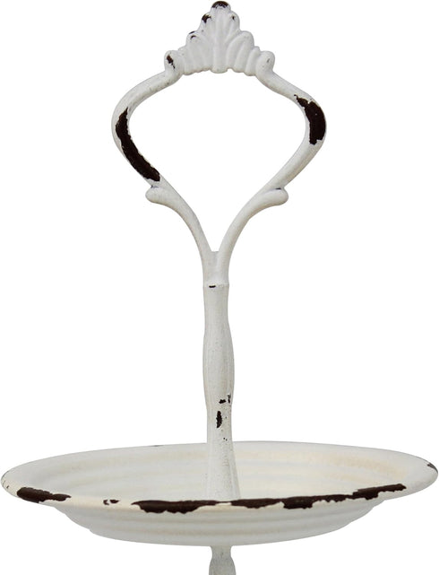 Stonebriar Small 2 Tier Worn White Metal Tray, Rustic Farmhouse Decor, Tiered Jewelry Tray for Vanity or Bathroom, 9.25"...