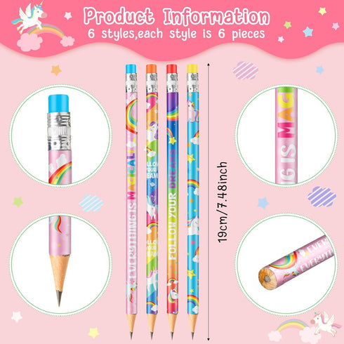 Blulu 36 Pcs Video Game Pencils Unicorn Rainbow Pencils Bulk Unicorn Birthday Party Favors Wooden Pencils with Erasers Graduation Gifts for Girls ...